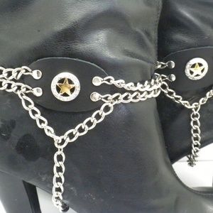 Star Leather Chain Link Boot Straps Pair